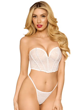 Bustier blanc avec perles et strass, bretelles transparentes amovibles - DG13669WHT